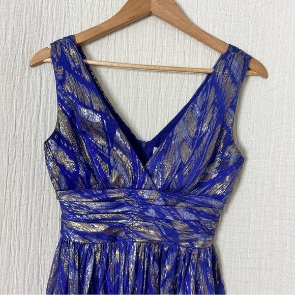 Trina Turk Metallic Silk Fit & Flare Cocktail Dress Blue Purple Size 0 - Picture 5 of 7